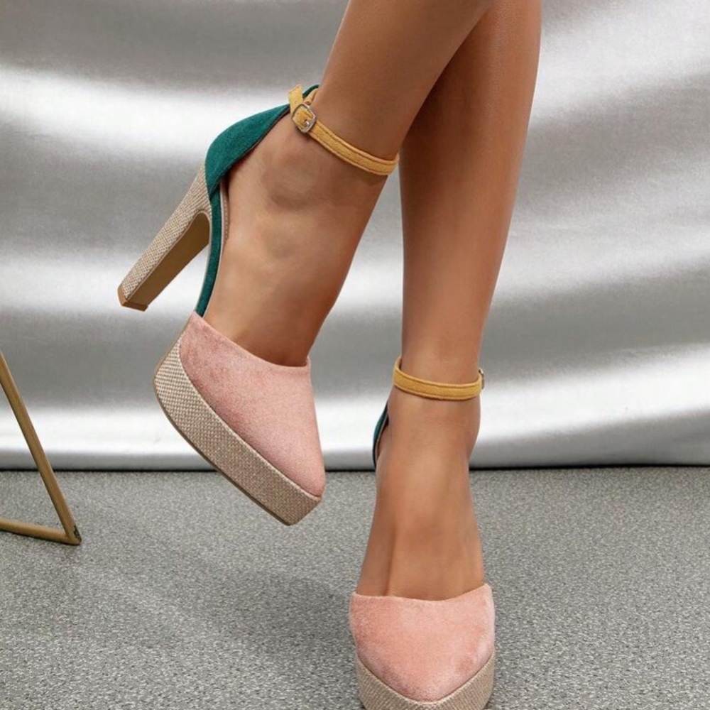 Chic Green and Pink Block Heel Mary Janes - Picture 2 of 5